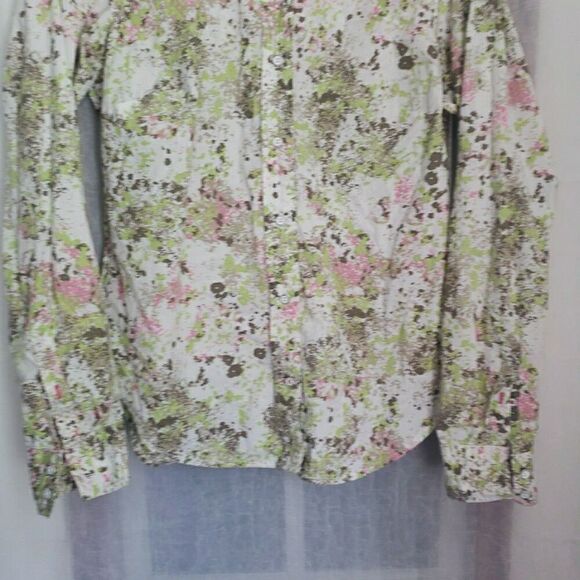 Eddie Bauer Shirt White Floral Button Front Long Sleeve Cotton Women's Size S - Picture 5 of 10